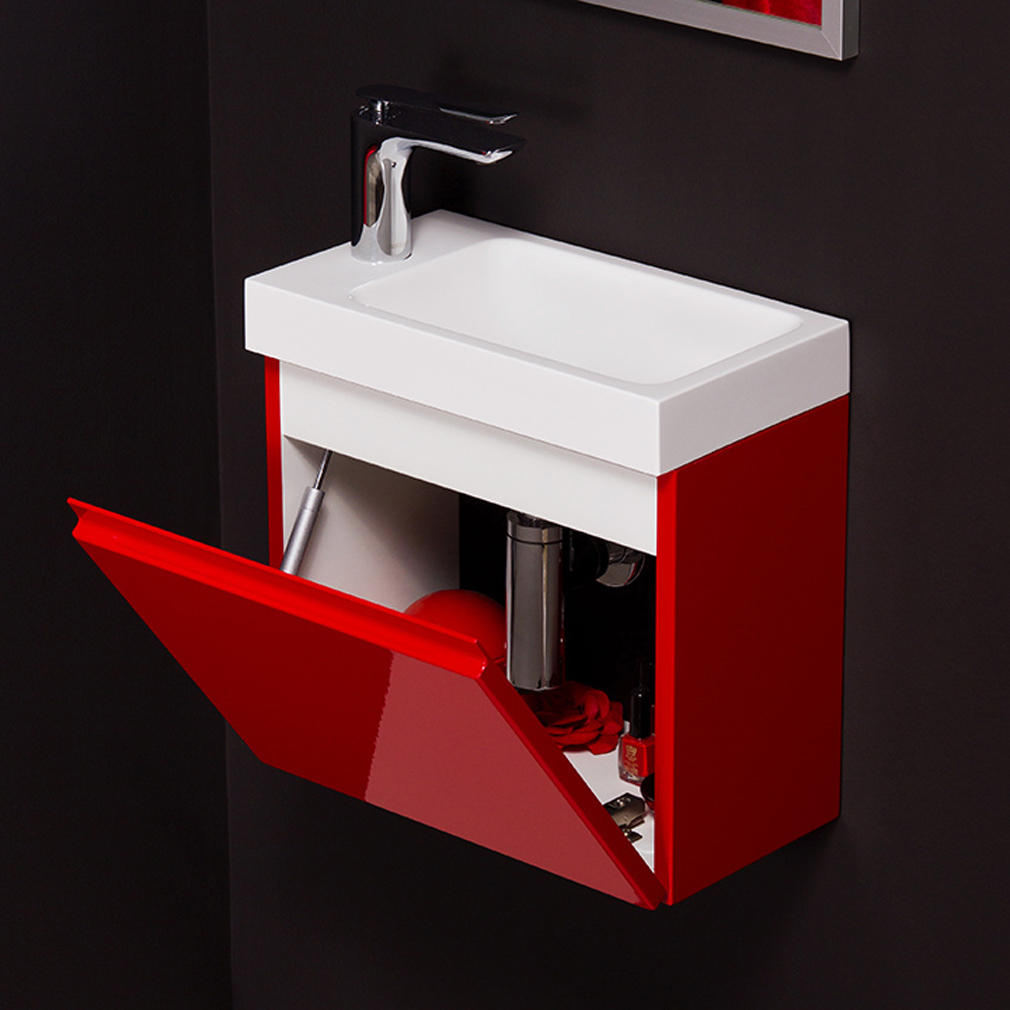 Badmöbel Gäste-WC FAROS Breite 40 cm, rot, Waschbeckenunterschrank montiert 