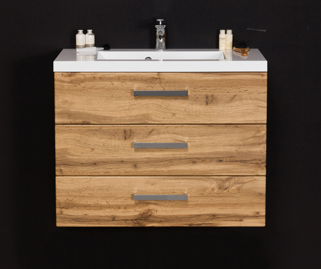 Badmöbel GENUA Breite 80 cm, Waschtisch mit Unterschrank, 3 Schübe, montiert