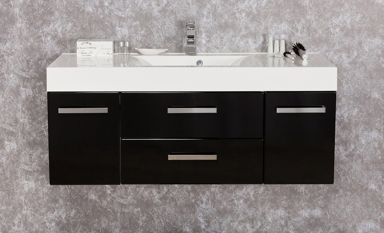 Badmöbel Aruva Breite 120 cm, schwarz, Waschtischunterbau montiert