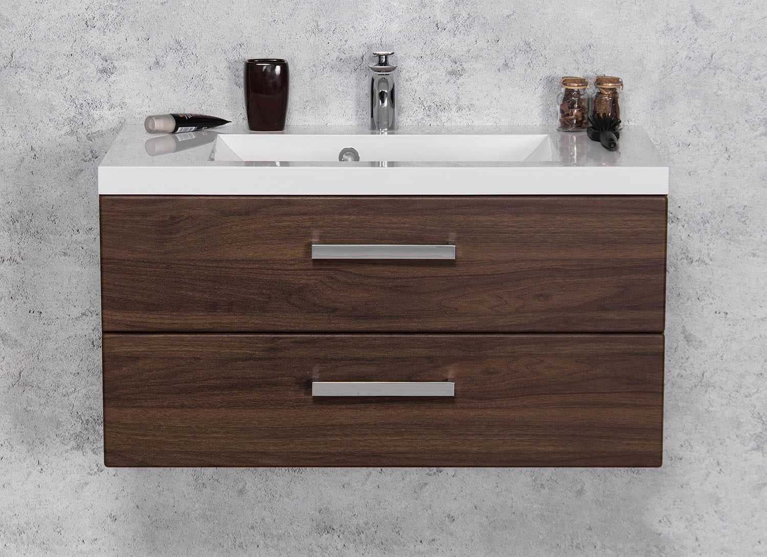 Badmöbel GENUA Breite 80 cm, nuss, Waschtisch mit Unterschrank, montiert
