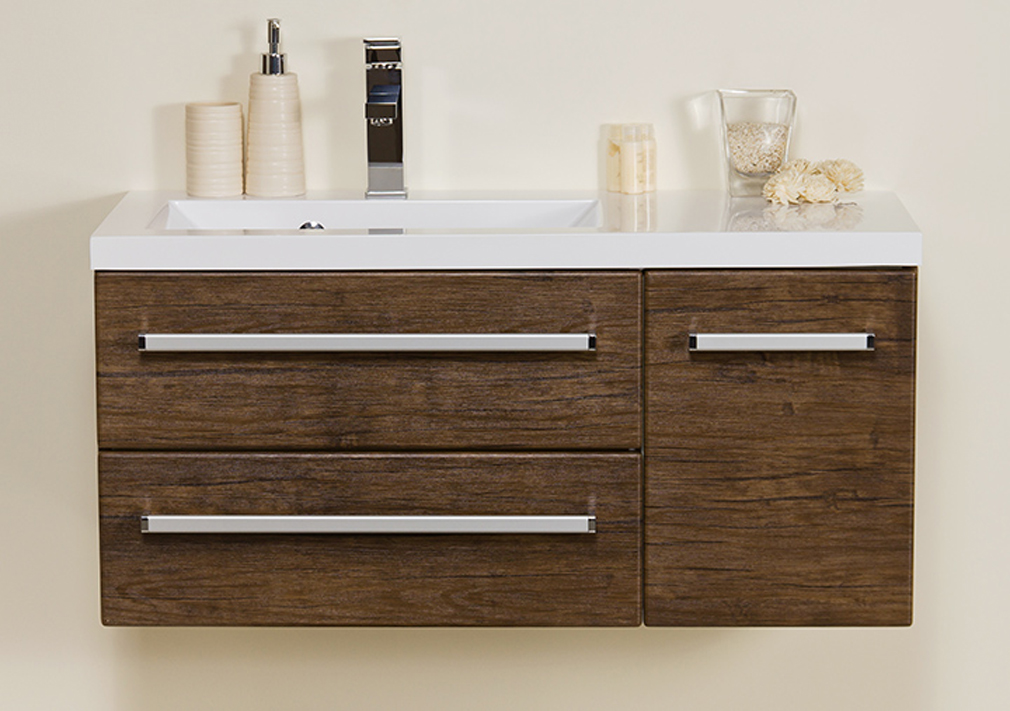 Badmöbel GENUA Breite 90 cm, Holzedkor antik, Waschtisch mit Unterschrank, montiert