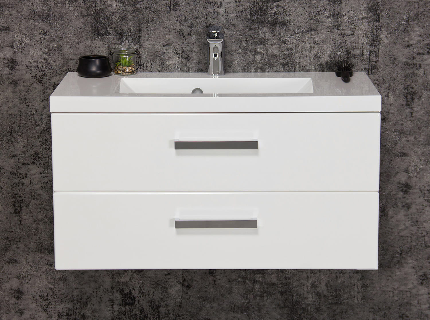 Badmöbel GENUA Breite 80 cm, weiß glänzend, Waschtisch mit Unterschrank, 2 Schübe, montiert