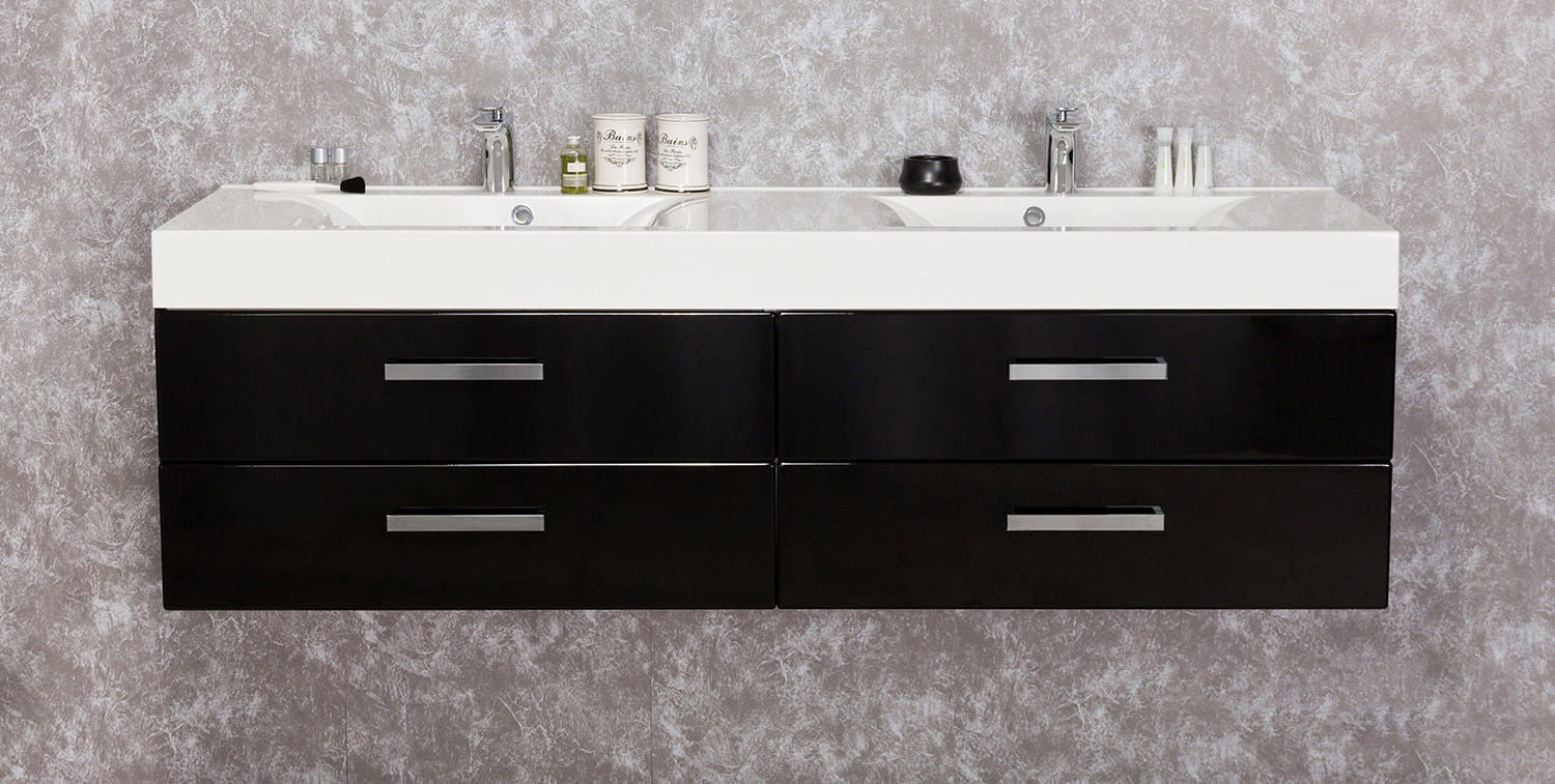 Badmöbel Aruva 160 cm, schwarz, Doppelwaschtisch mit Unterschrank