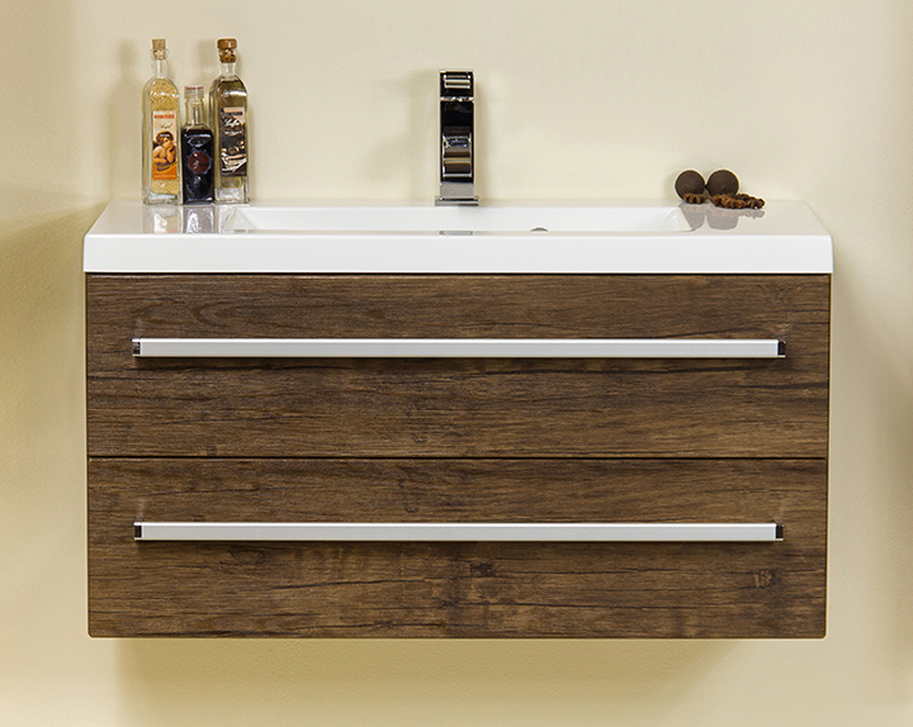 Badmöbel GENUA Breite 80 cm, Holzdekor antik, Waschtisch mit Unterschrank, montiert