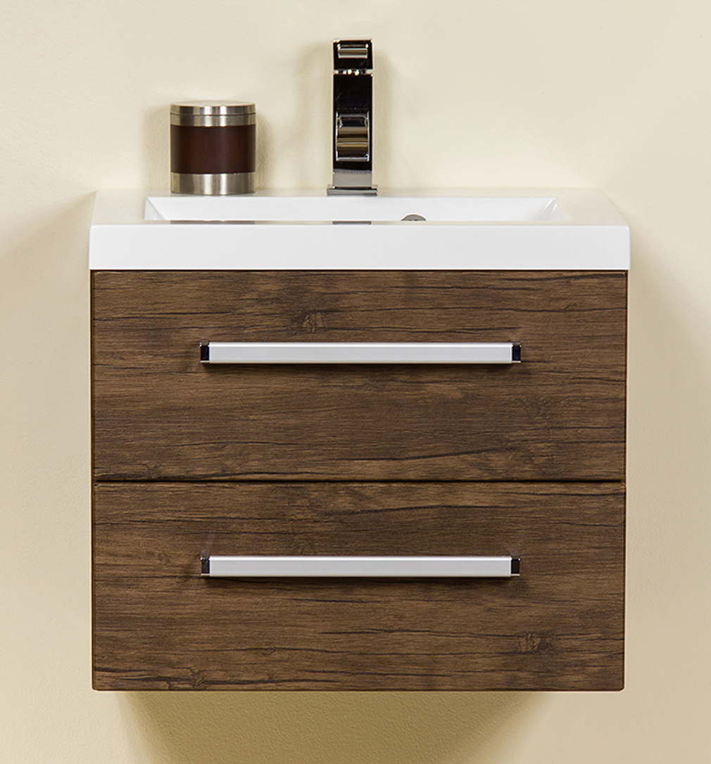 Badmöbel GENUA Breite 50 cm, Holzdekor antik, Waschtisch mit Unterschrank, montiert