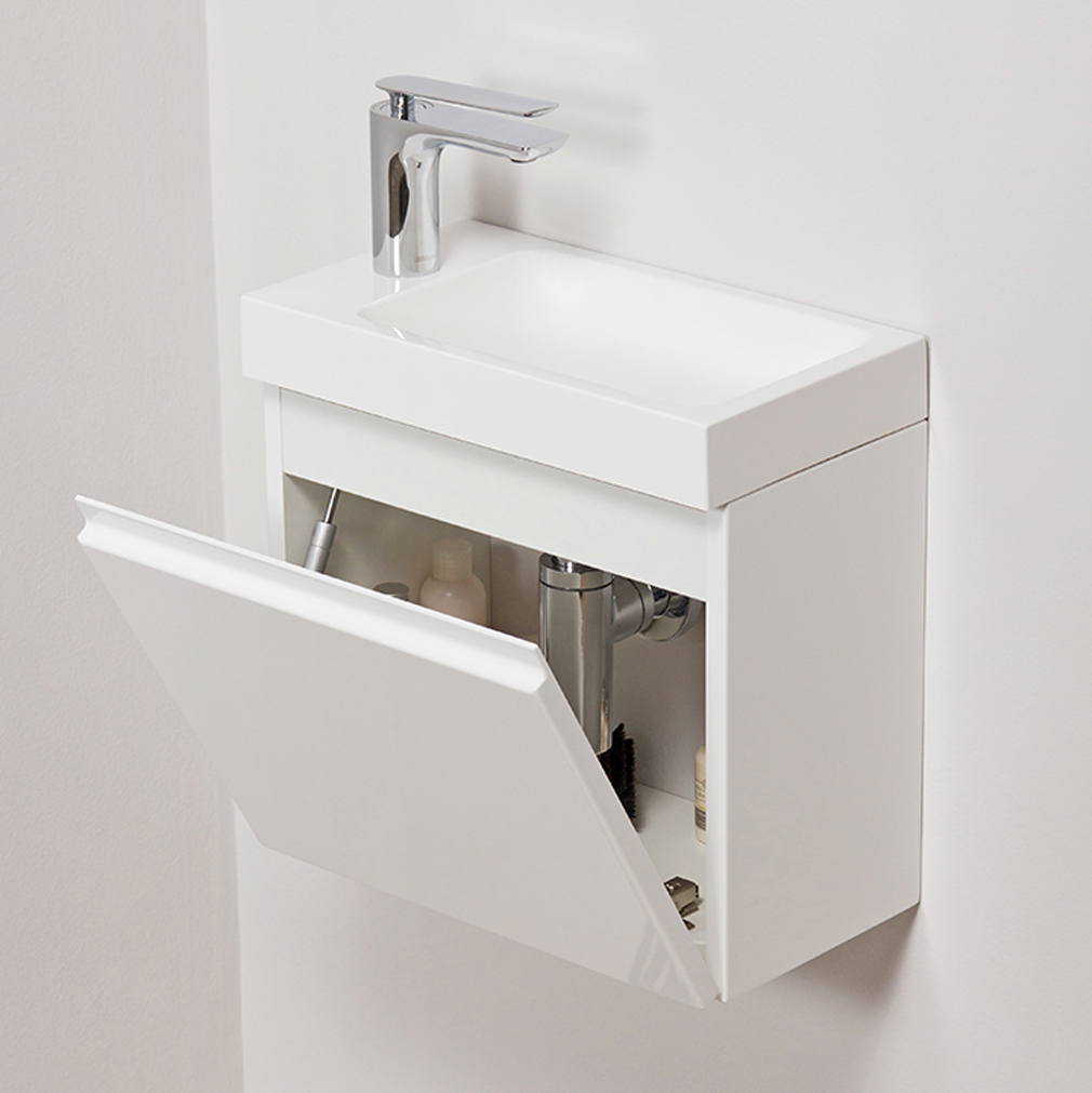 Badmöbel Gäste-WC FAROS Breite 40 cm, weiß, Waschbeckenunterschrank montiert 