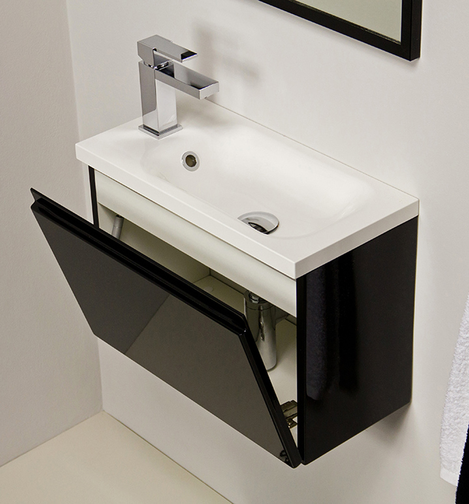 Badmöbel Gäste-WC FAROS Breite 50 cm, schwarz, Waschbeckenunterschrank montiert 