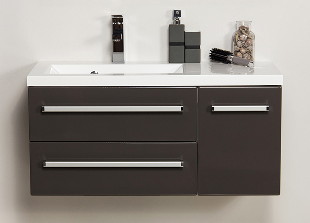 Badmöbel GENUA Breite 90 cm, Waschtisch mit Unterschrank, grafitgrau, montiert