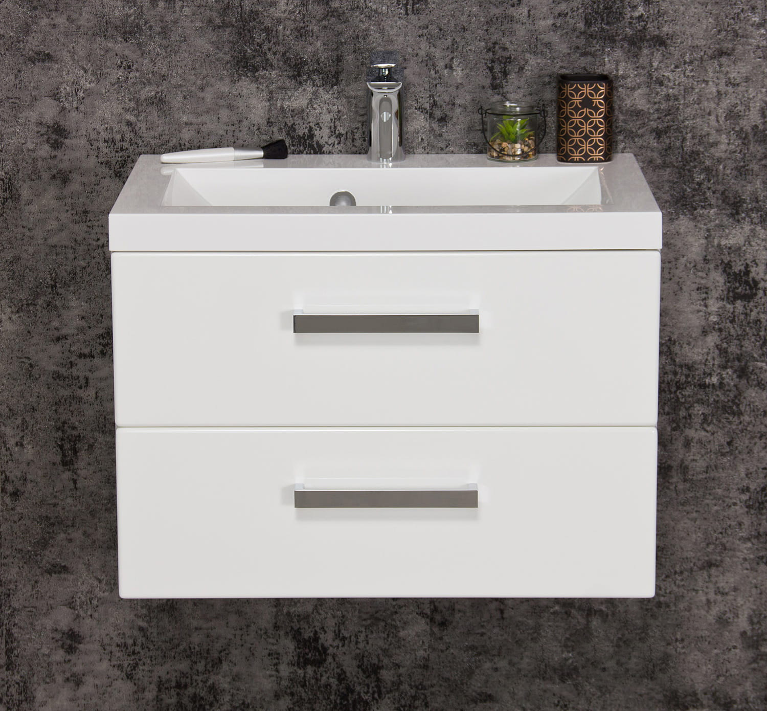 Badmöbel GENUA Breite 60 cm, weiß glänzend, Waschtisch mit Unterschrank, montiert 