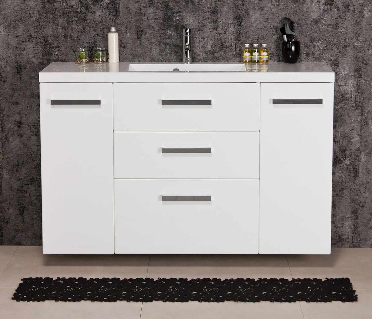 Badmöbel Genua XL, Breite 120 cm, weiß, Waschtisch mit Unterschrank, 3 Schübe, montiert 