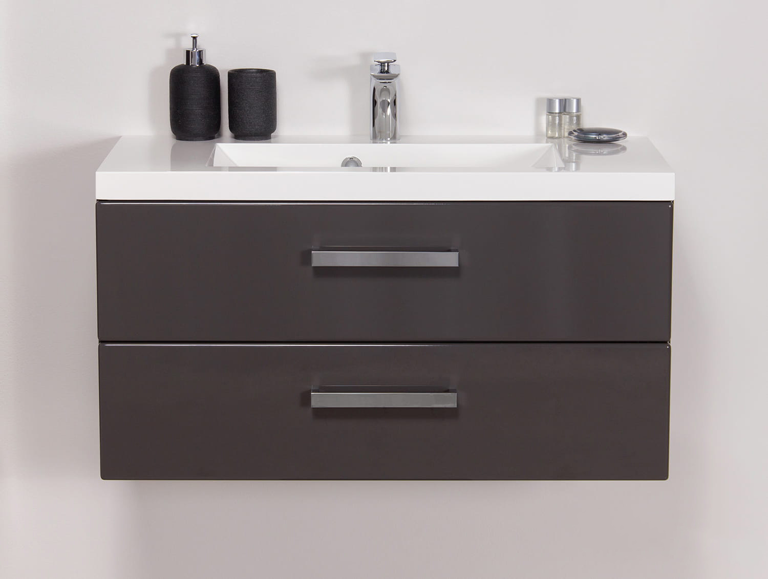 Badmöbel GENUA Breite 80 cm, grafitgrau, Waschtisch mit Unterschrank, montiert