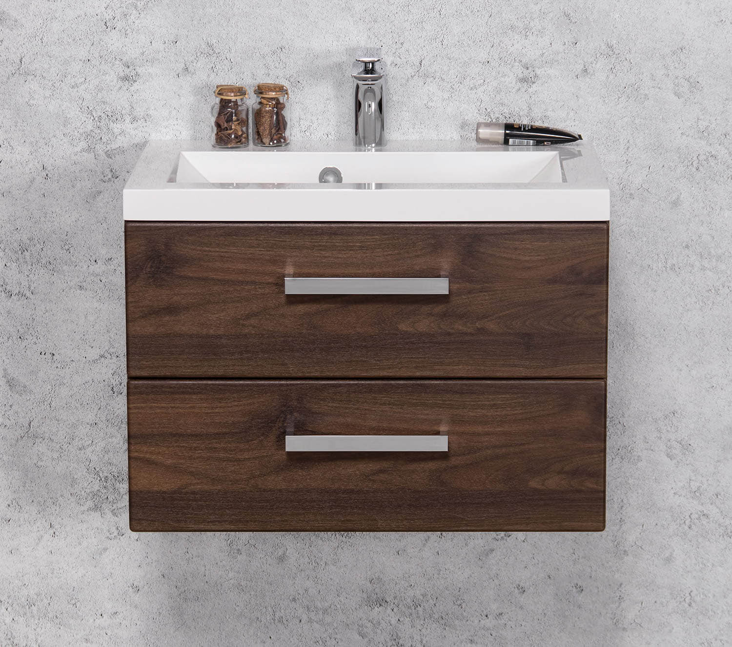 Badmöbel GENUA Breite 60 cm, Dunkelnuss, Waschtisch mit Unterschrank, montiert 