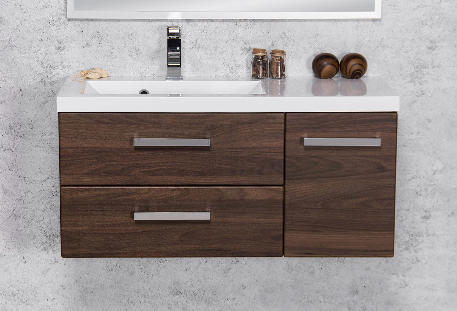 Badmöbel GENUA Breite 90 cm, dunkelnuss, Waschtisch mit Unterschrank, 2 Schübe, montiert
