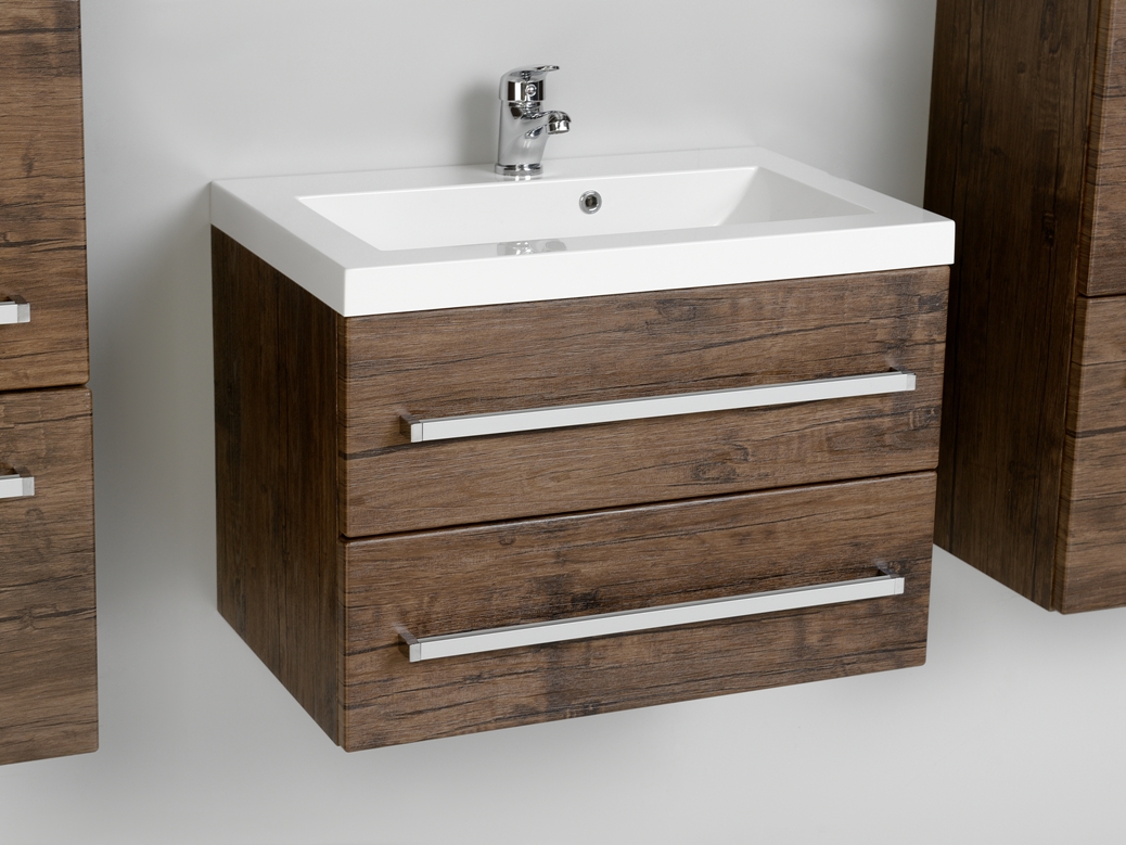 Badmöbel GENUA Breite 60 cm, Holzdekor antik, Waschtisch mit Unterschrank, montiert 