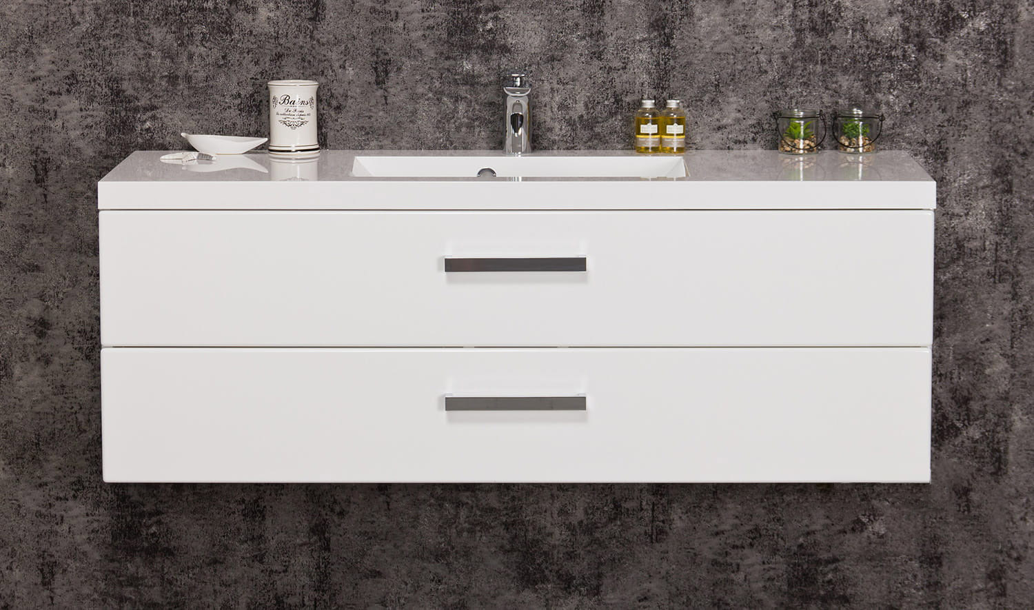 Badmöbel GENUA 120 cm, weiß glänzend, Waschbeckenunterschrank 2 Schubladen, montiert