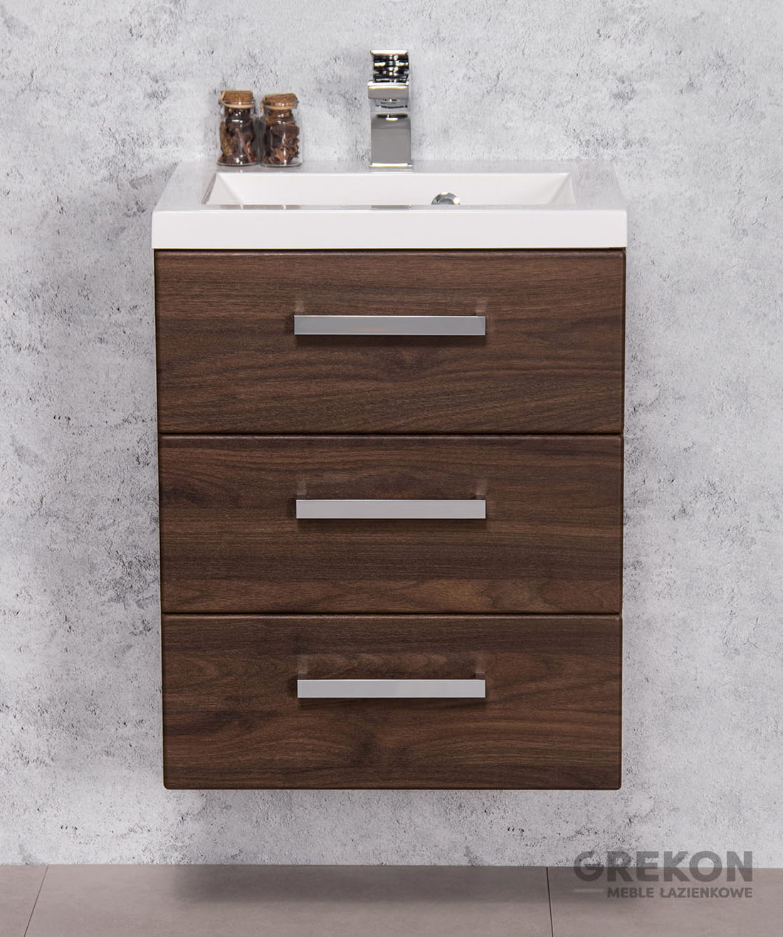 Badmöbel GENUA Breite 50 cm, dunkelnuss, Waschtisch mit Unterschrank, 3 Schübe, montiert