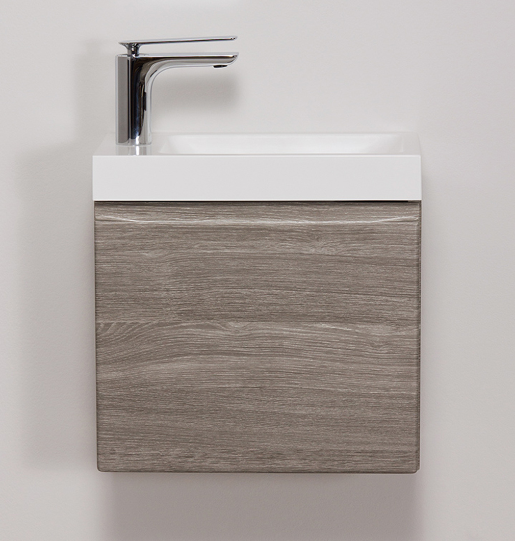 Badmöbel Gäste-WC FAROS Breite 40 cm, Eiche grau, Waschbeckenunterschrank montiert 