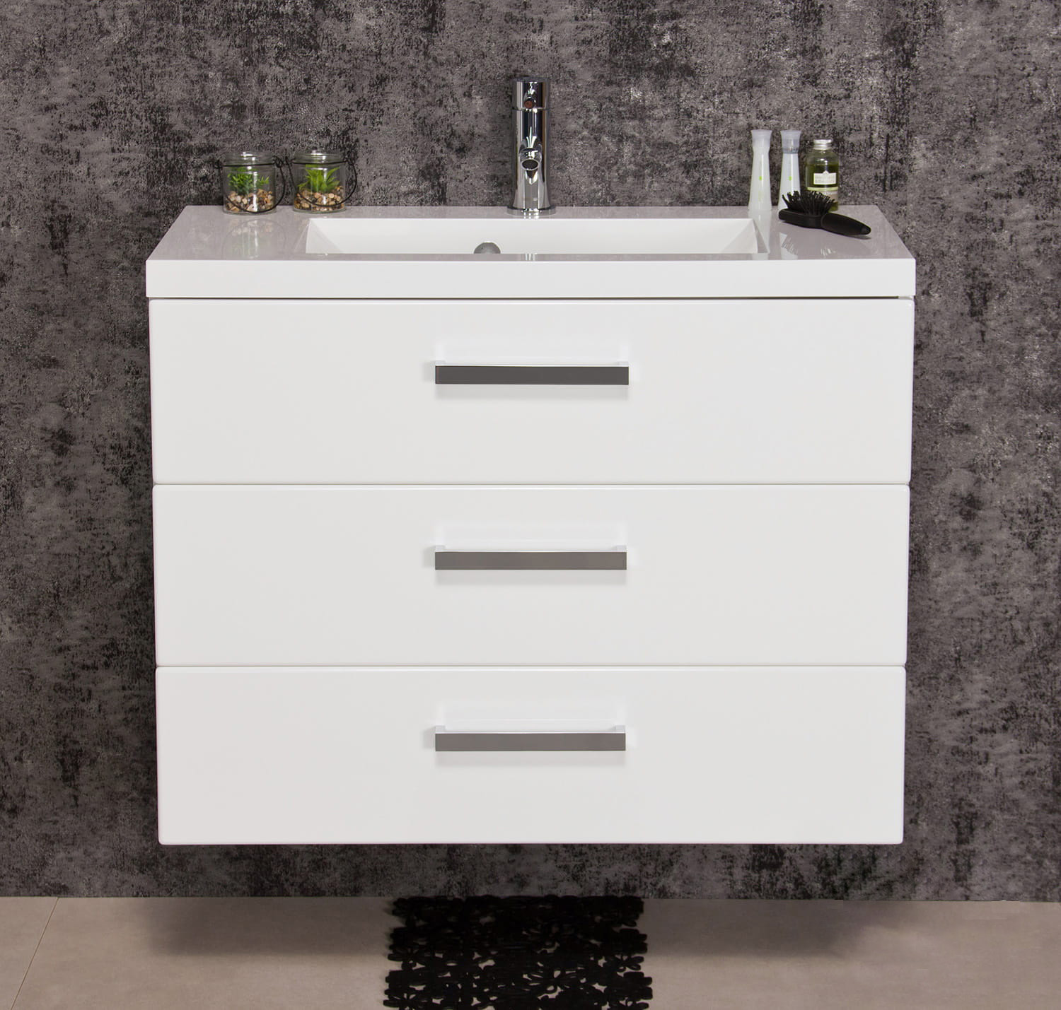 Badmöbel GENUA Breite 80 cm, Waschtisch mit Unterschrank, 3 Schübe, montiert
