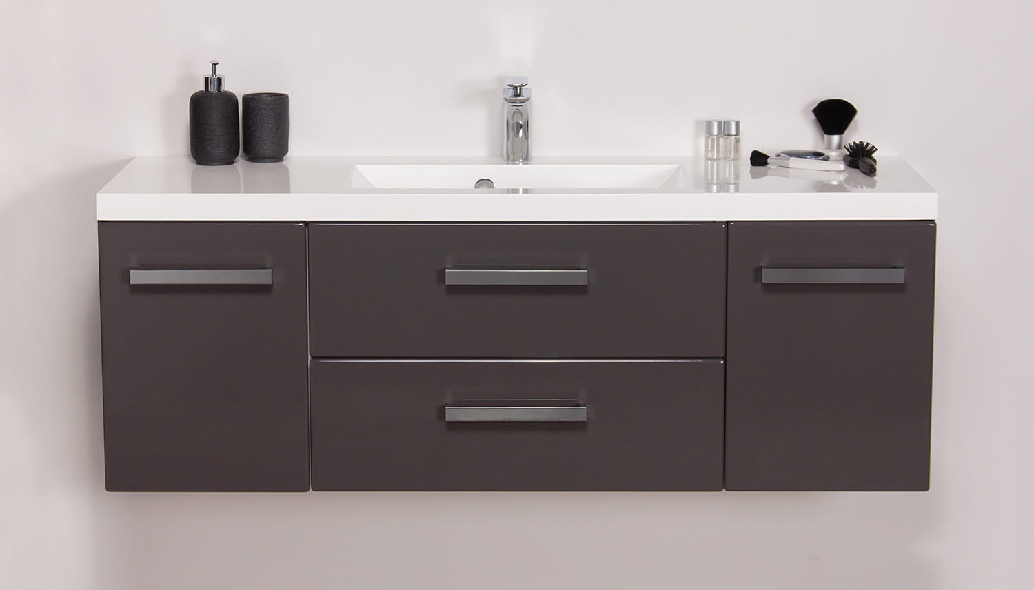Badmöbel Genua Breite 120 cm, grafitgrau glänzend, Waschtischunterbau montiert