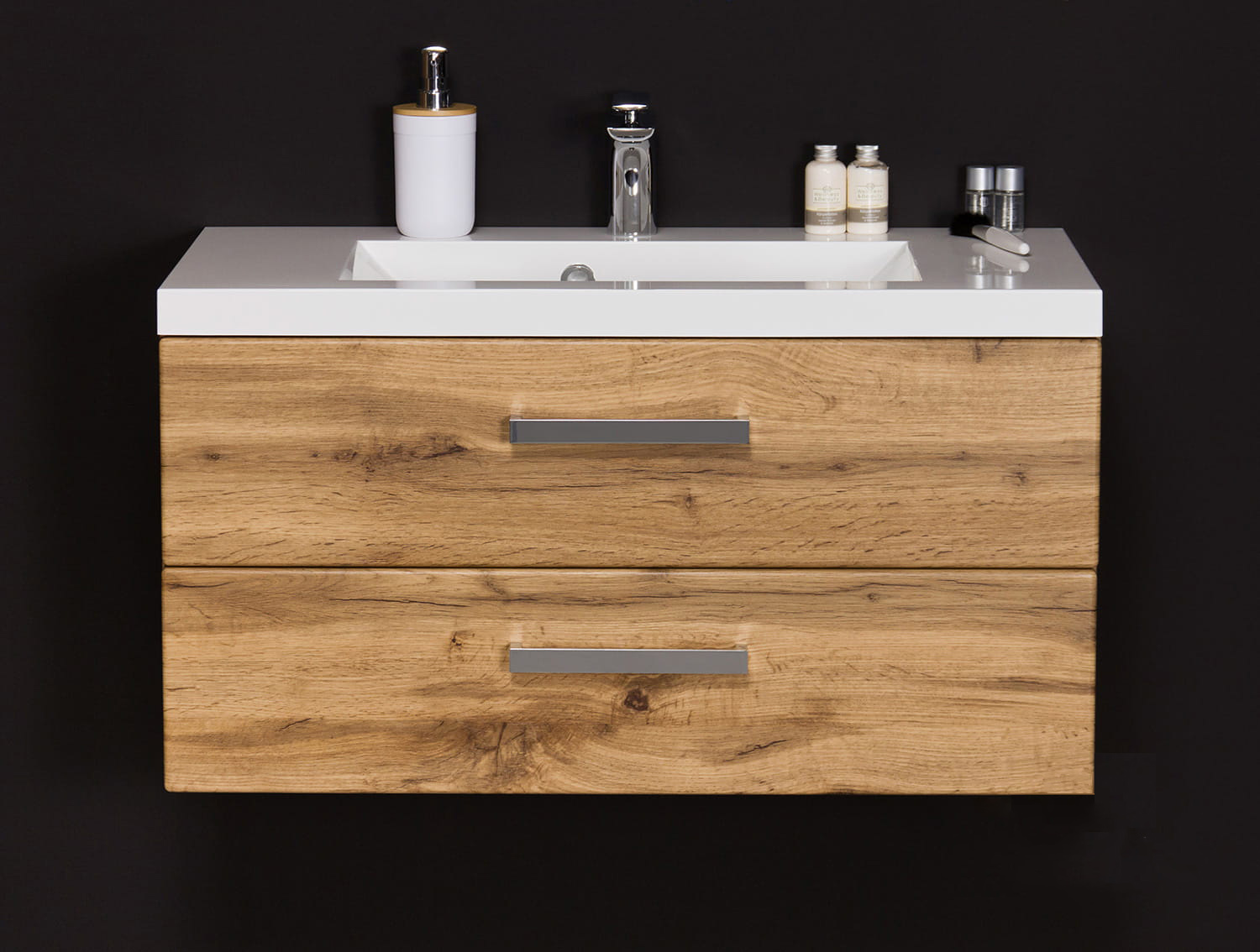Badmöbel GENUA Breite 80 cm, Eiche Natur, Waschtisch mit Unterschrank, montiert