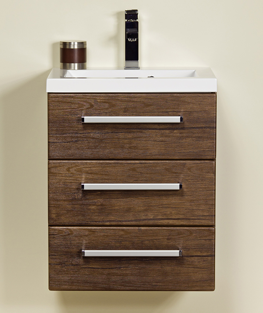 Badmöbel GENUA Breite 50 cm, Holzdekor antik, Waschtisch mit Unterschrank, 3 Schübe, montiert