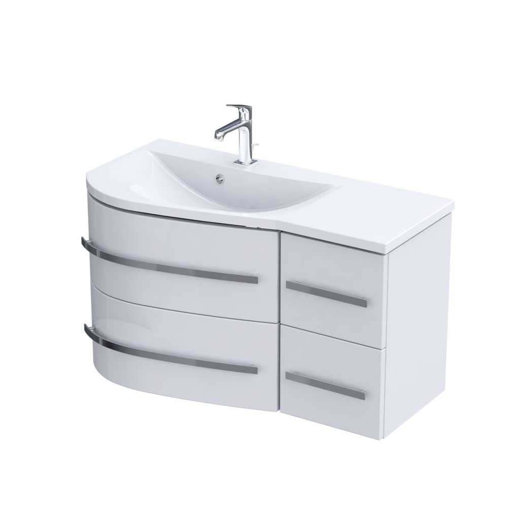 Badmöbel OPAL Breite 90 cm, weiß glänzend, Waschtisch mit Unterschrank, montiert