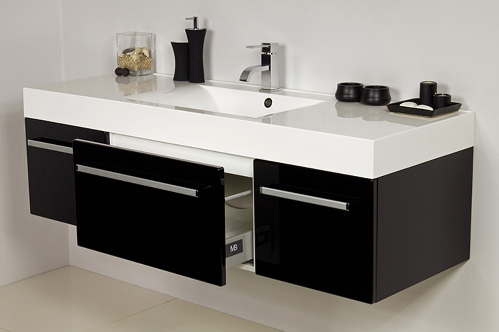 Badmöbel ARUVA 140 cm, schwarz, Waschbeckenunterschrank montiert