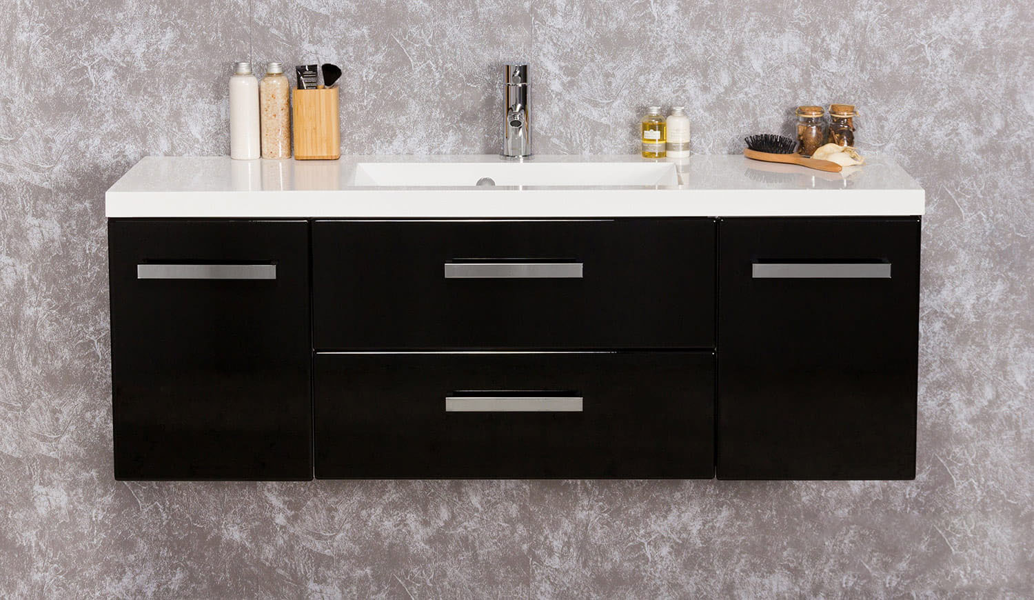 Badmöbel Genua Breite 120 cm, schwarz glänzend, Waschtisch mit Unterschrank, montiert